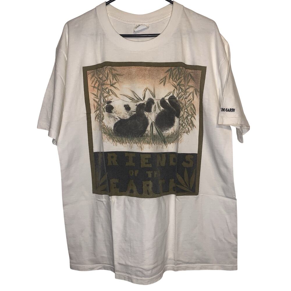 Vintage 90s Panda Zoo Friends of the Earth White Single Stitch Shirt L USA